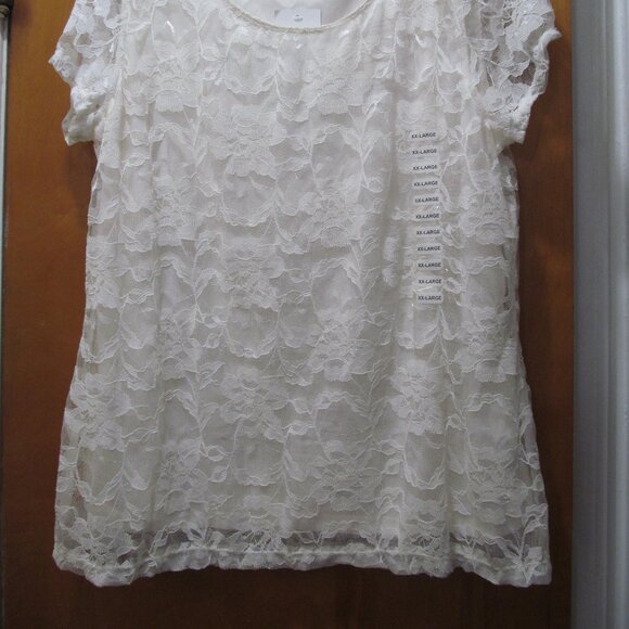 NWT Isaac Mizrahi Floral Lace Top Short Sleeve Lined Ivory "Ivy" Size XXL - Picture 4 of 16